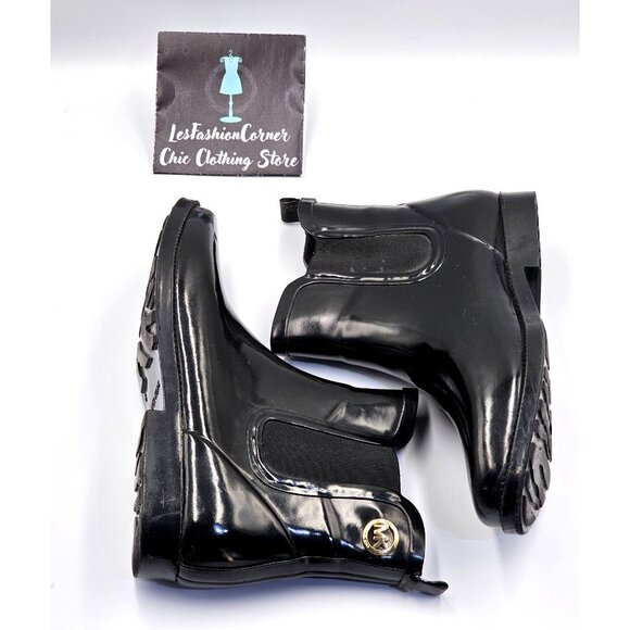 Michael Kors Women's Black Rubber Waterproof Chelsea Rain Boots Size 8 2378 - Picture 11 of 16